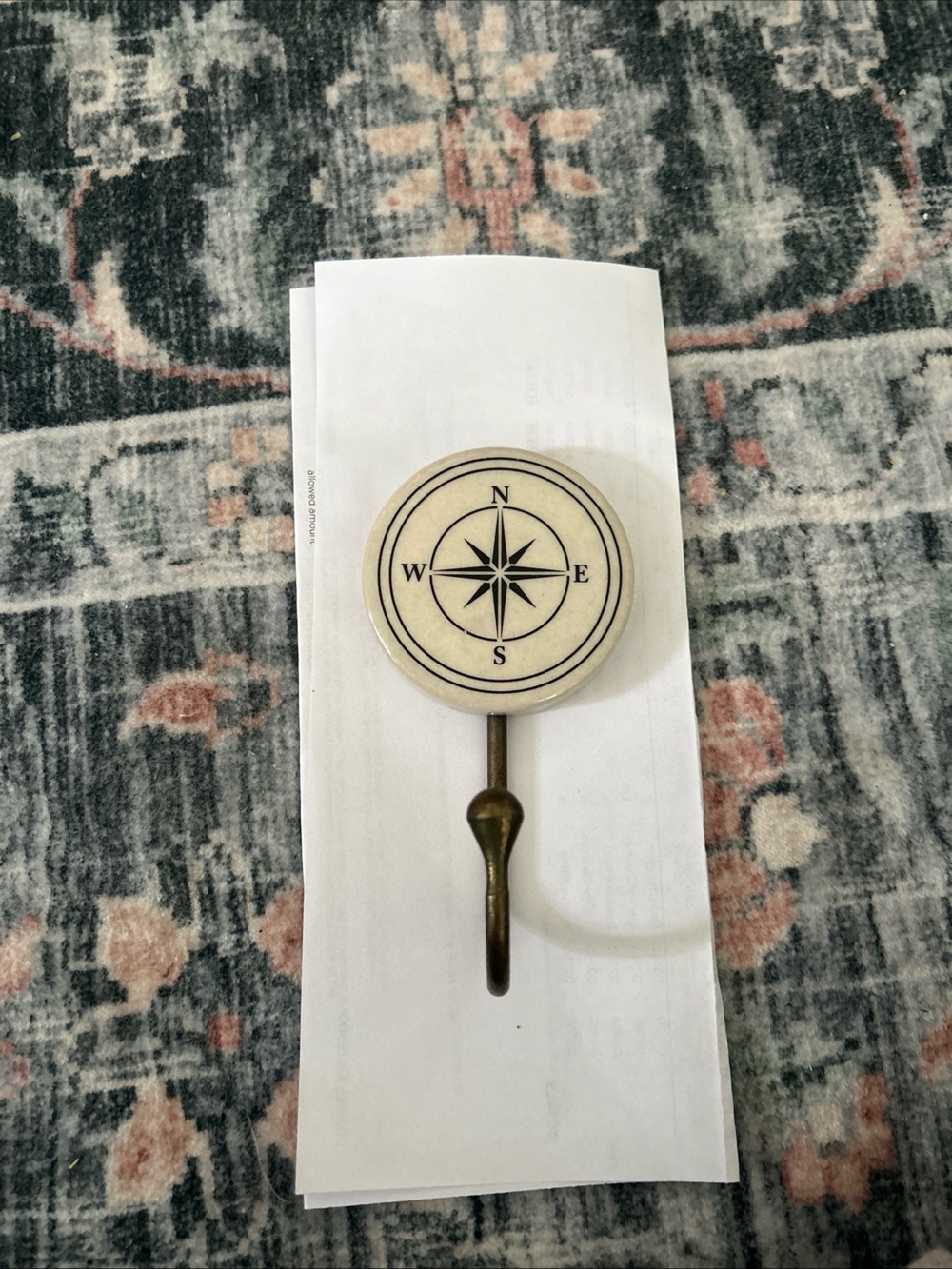 Pottery Barn Compass Wall Hook - Cream and Antique Brass Finish